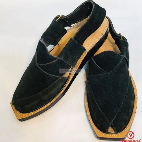 Authentic Peshawari Chappal for Men, Black Suede Handmade Footwear